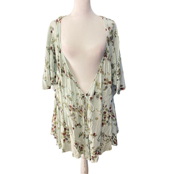 Gillia Hawaii Women Floral Wrap Mini Dress Cover Up V Neck Rayon LT pink White S - Picture 5 of 11